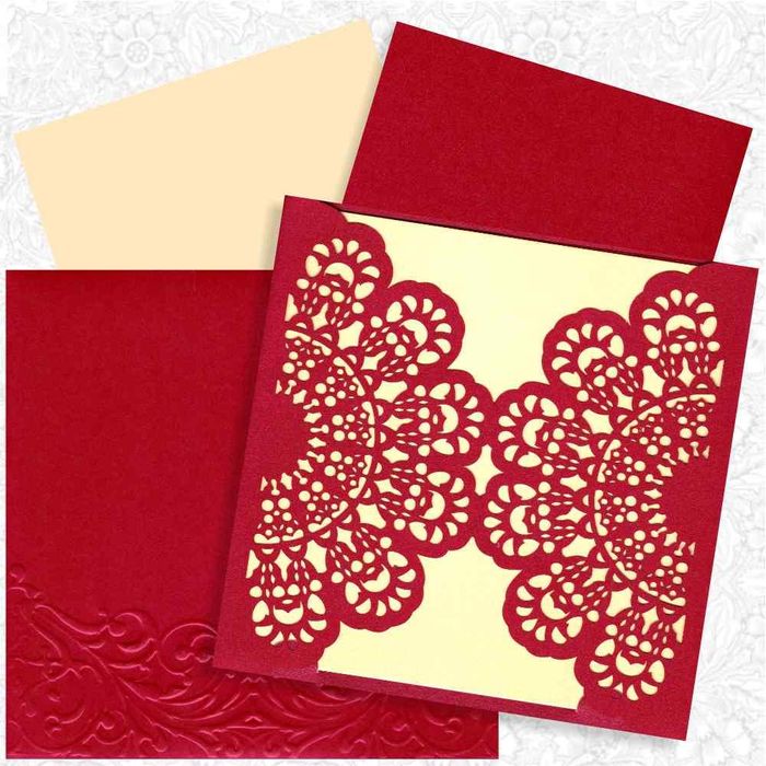 Unique Door Type Opening With Red Shading Laser Cut Wedding Card - KRM06310-King of Cards