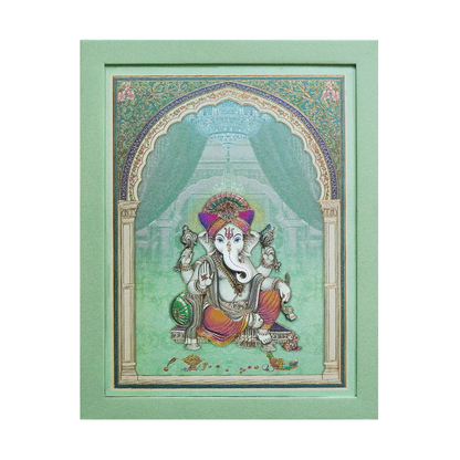 Mint Green Ganesha Padded Wedding Invitation Card-KPR24740