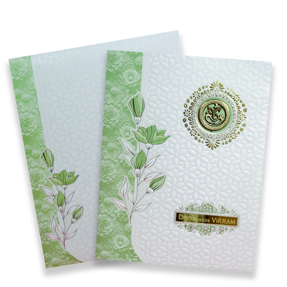 White Green Floral Wedding Card - KNJS2086G