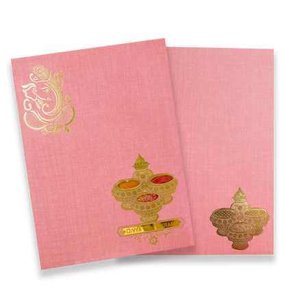 Pink Ganesha Pooja Padded Wedding Card - KNPS9522O