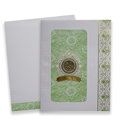 Green White Ganesha Floral Wedding Card - KNJS2087G