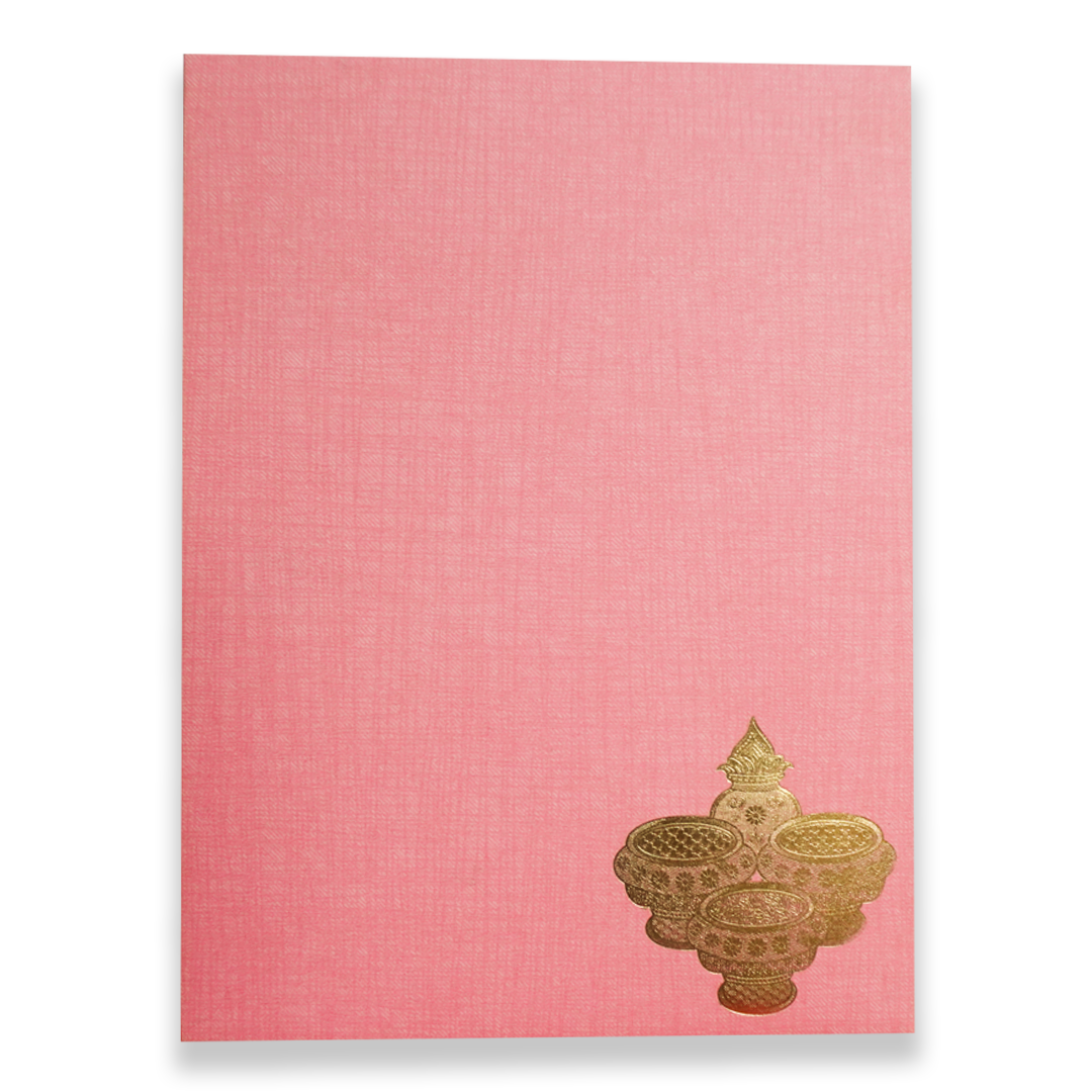 Pink Ganesha Pooja Padded Wedding Card - KNPS9522O