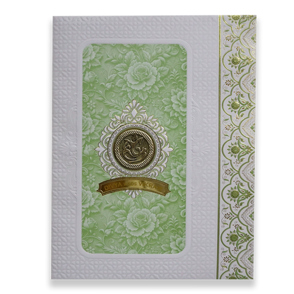 Green White Ganesha Floral Wedding Card - KNJS2087G