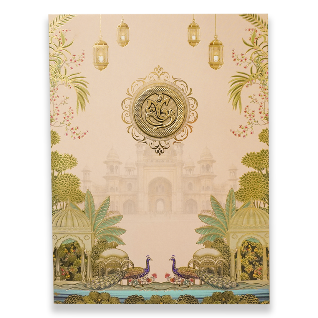 Pink Palace Peacock Wedding Card - KNKC4088