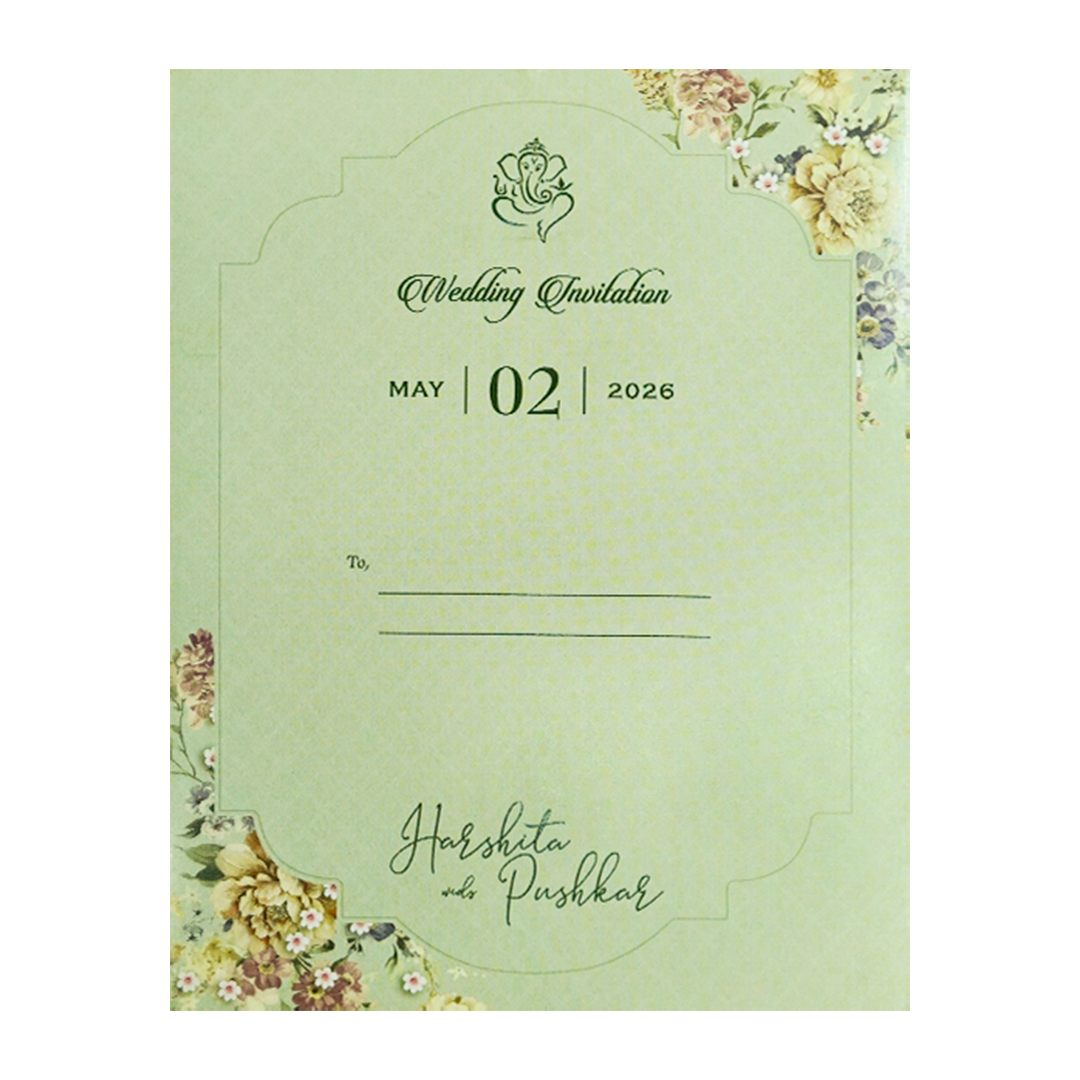 Green Floral Laser Cut Wedding Card-KSH72900