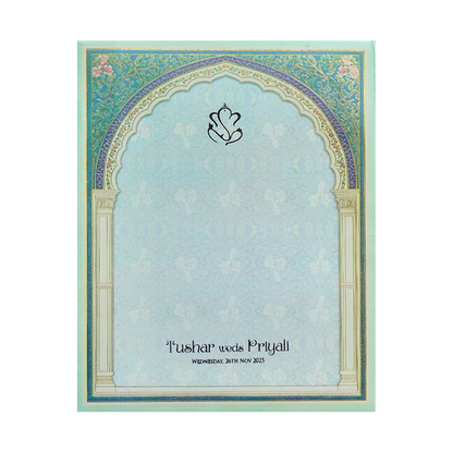 Mint Green Ganesha Padded Wedding Invitation Card-KPR24740