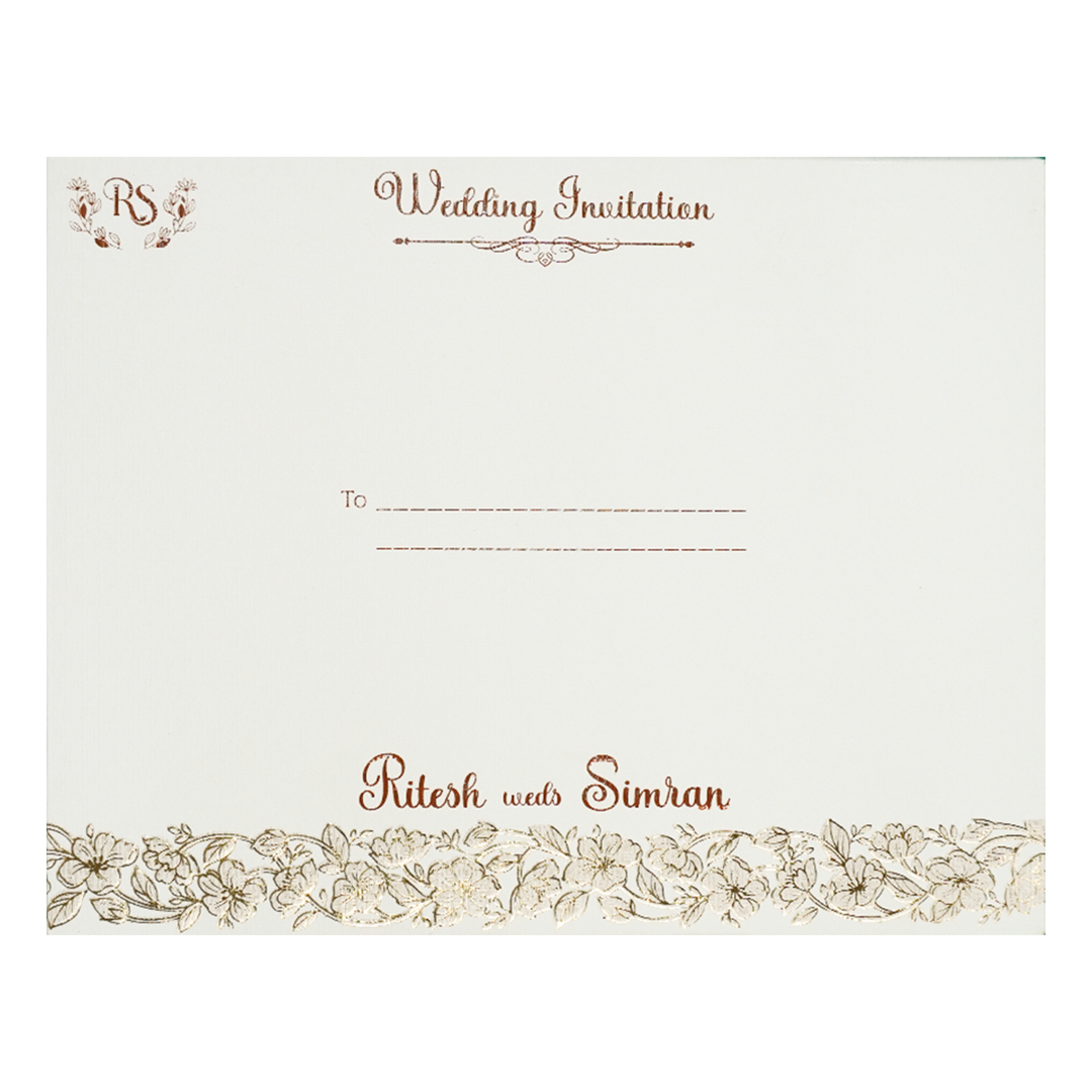 White Gold Floral Padded Wedding Card-KSI64520