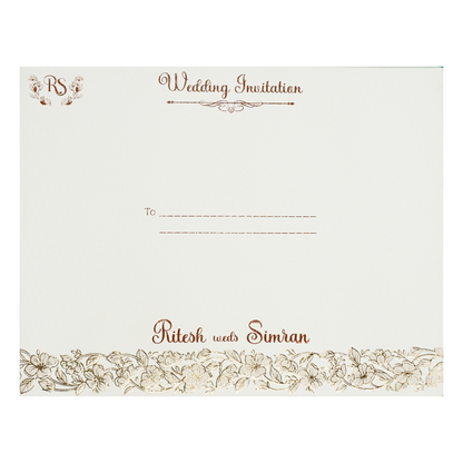 White Gold Floral Padded Wedding Card-KSI64520