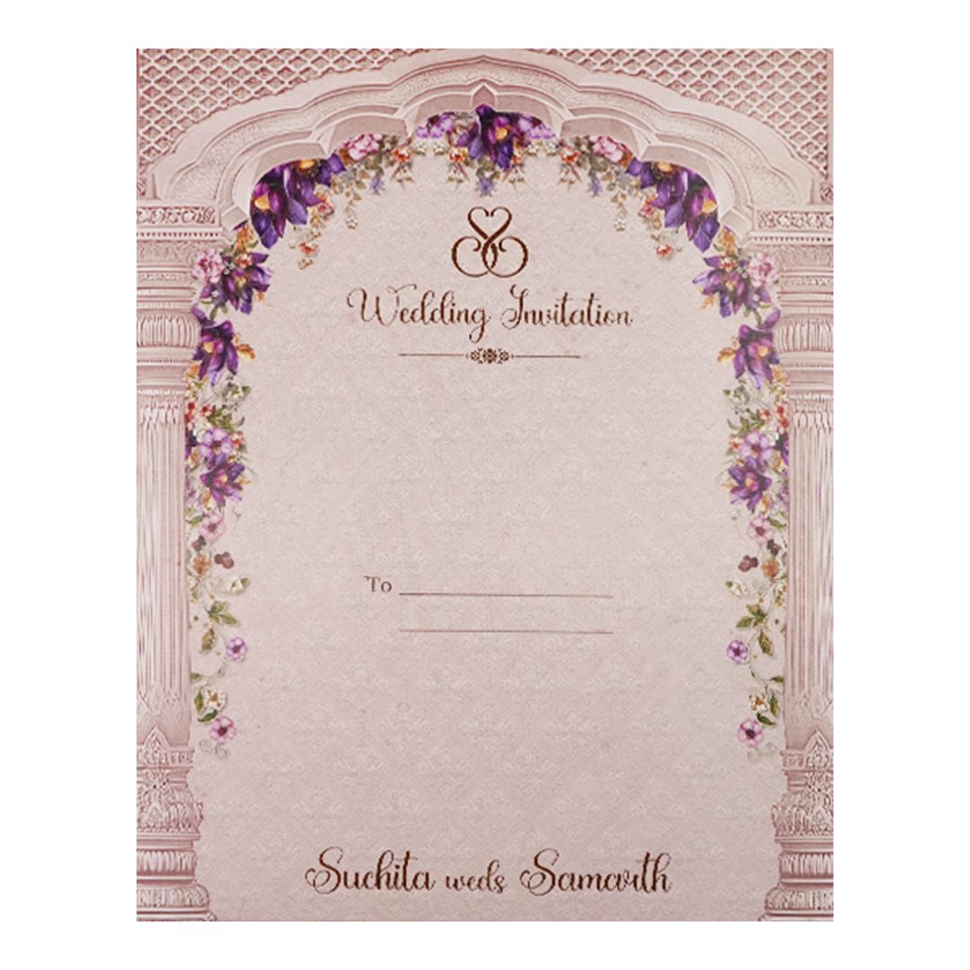Lavender Floral Arch Padded Wedding Card-KSI64070