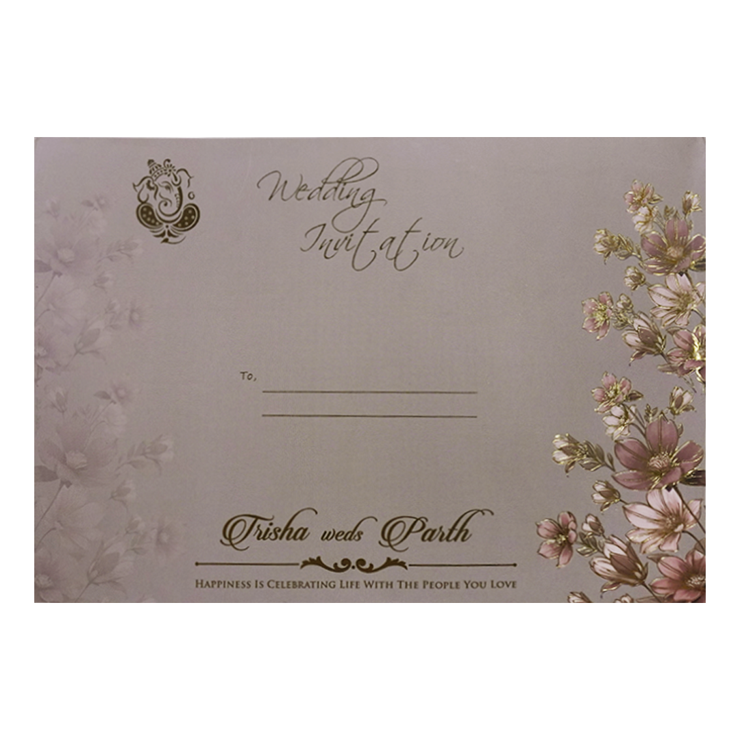 Grey Pink Floral Laser-Cut Wedding Card-KSH72860