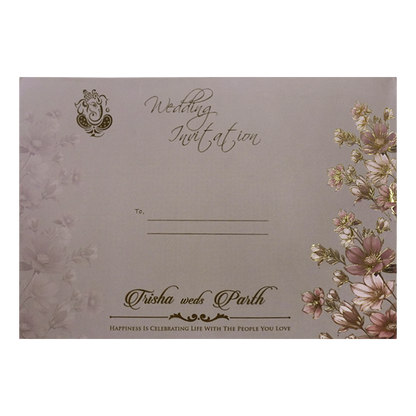 Grey Pink Floral Laser-Cut Wedding Card-KSH72860