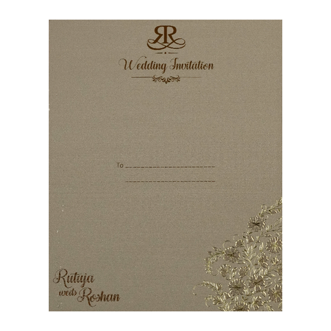 Grey Gold Floral Monogram Padded Wedding Card-KSI64400