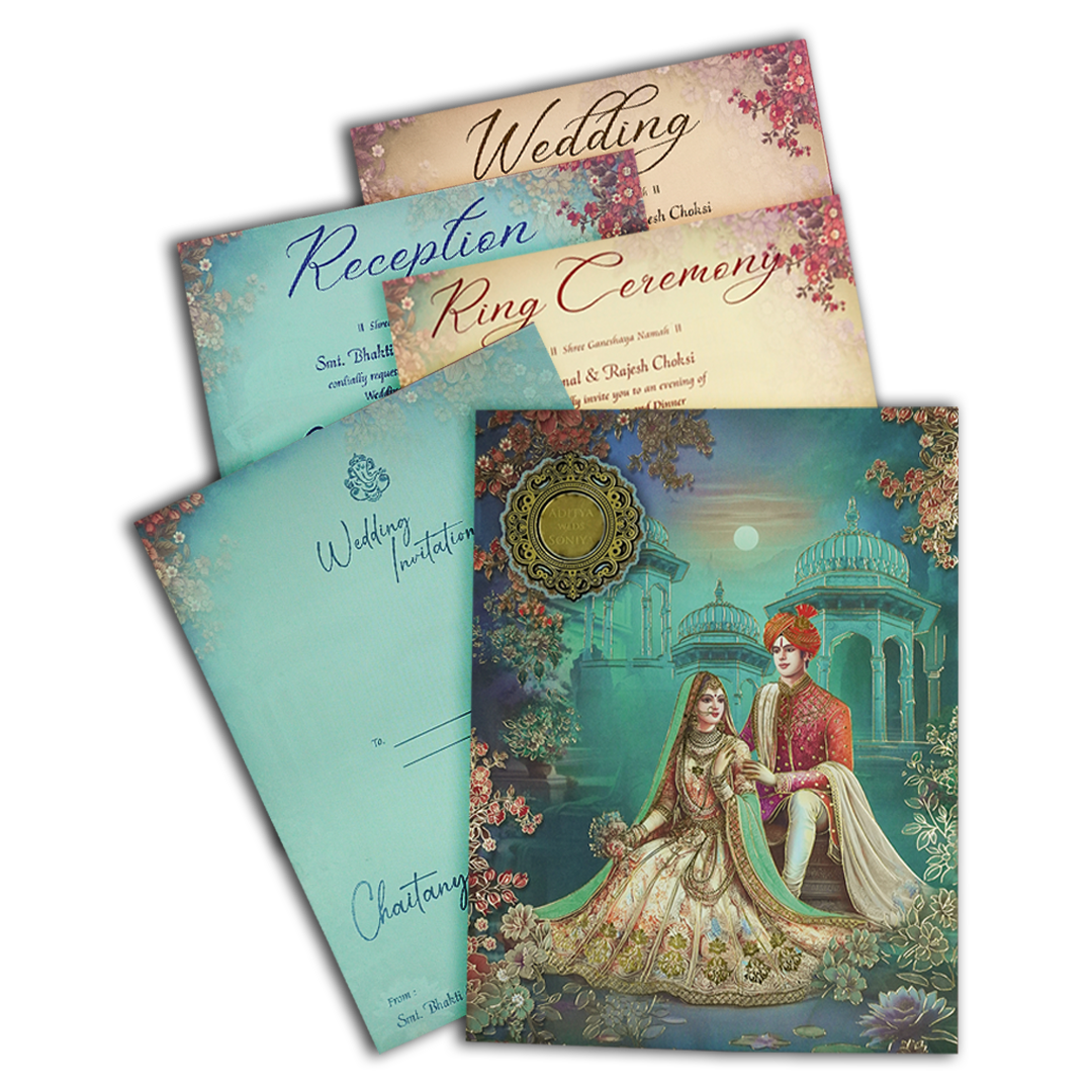 Blue Palace Couple Wedding Card-KSH73140