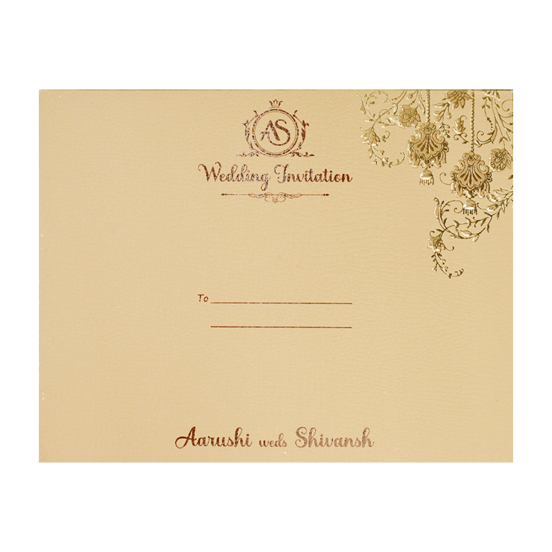 Sandal Gold Floral Padded Wedding Card-KSI64090