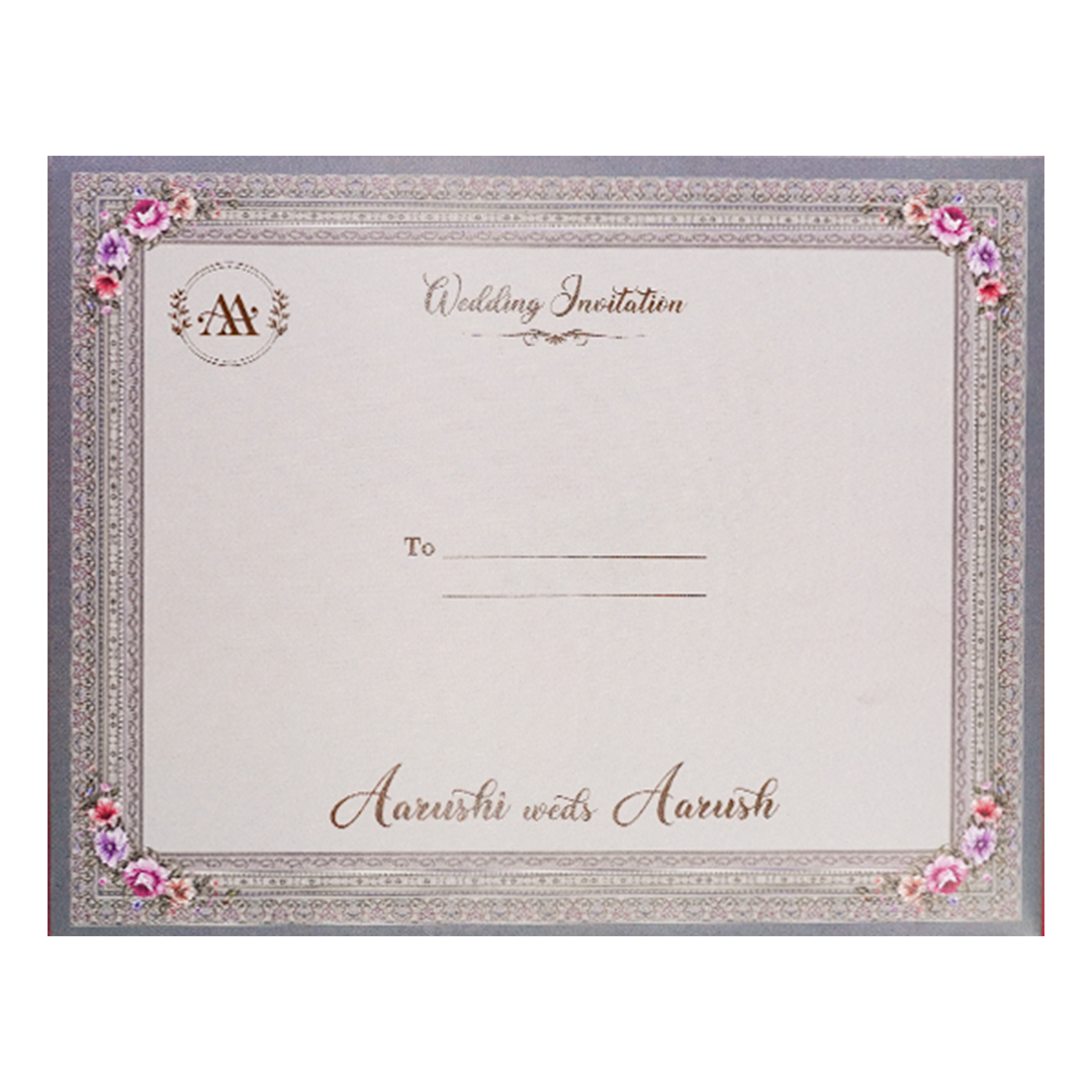 Grey Baroque Floral Padded Wedding Card-ksi63970
