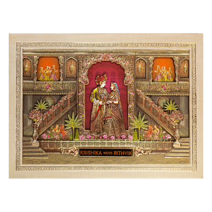 Cream Palace Theme Padded Wedding Card-KSI64010