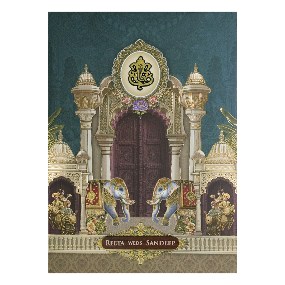 Royal Palace Ganesha Padded Wedding Card-KSH72250