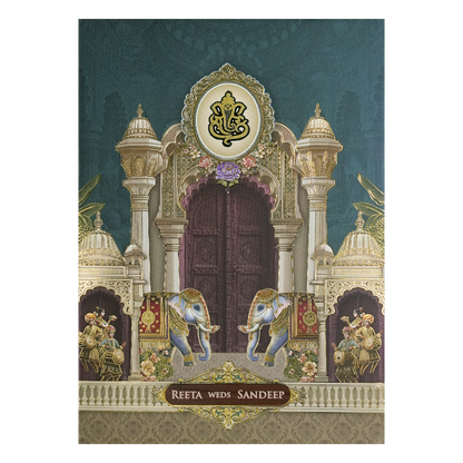 Royal Palace Ganesha Padded Wedding Card-KSH72250