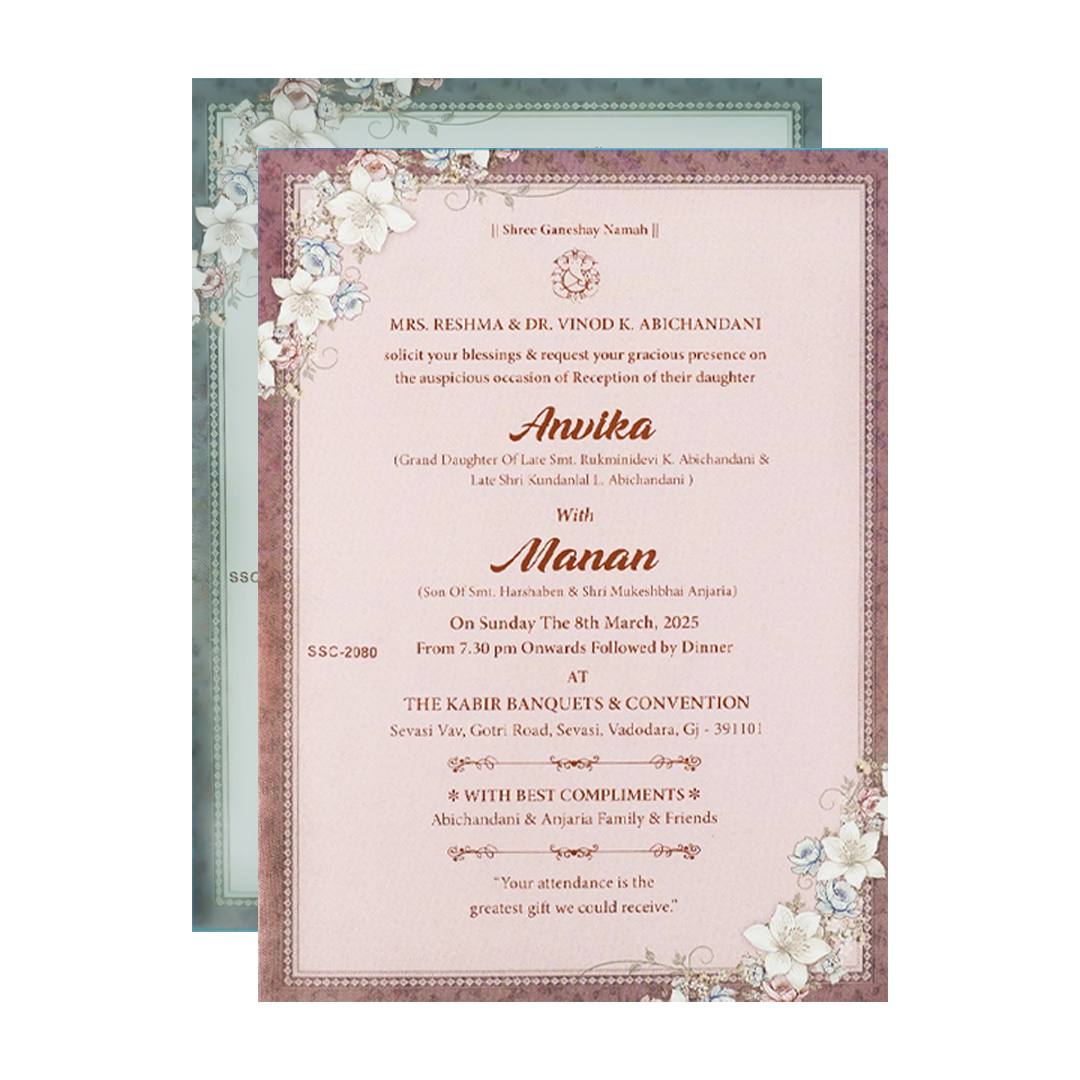 Blue Floral Padded Wedding Card-KSSC2080