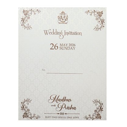 White Ganesha Gold Floral Wedding Card-KSH73620