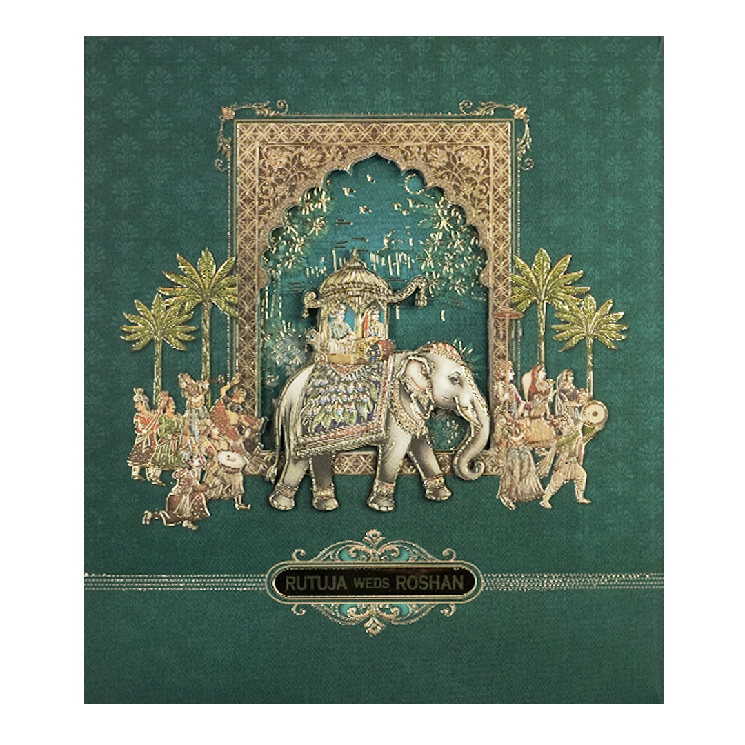 Green Royal Procession Padded Wedding Card-KSI64000