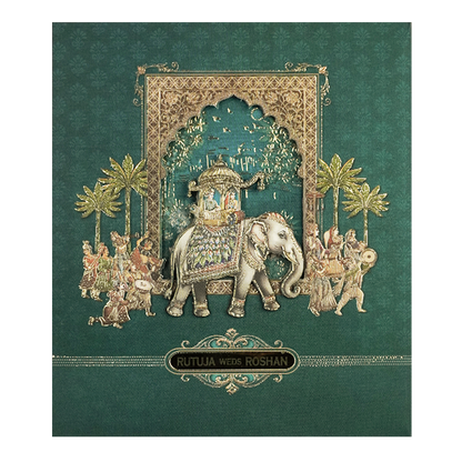 Green Royal Procession Padded Wedding Card-KSI64000