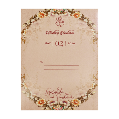 Cream Floral Laser Cut Wedding Card-KSH72910