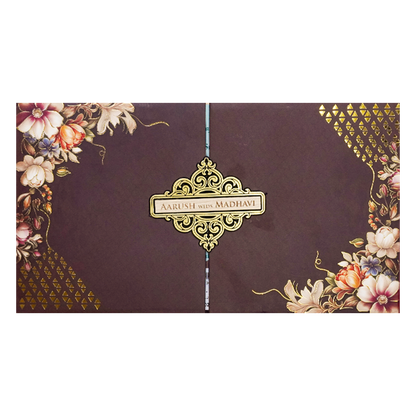 Brown Floral Padded Wedding Card-KSH72270