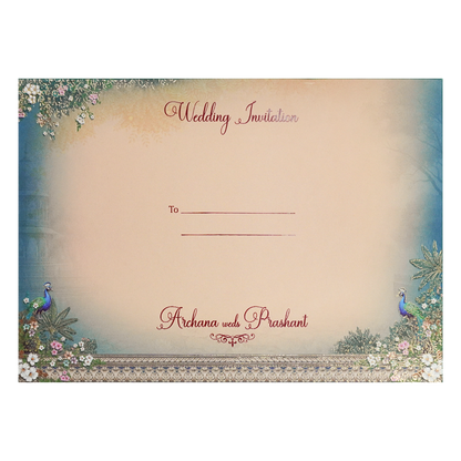 Cream Peacock Padded Wedding Card-KSI64180