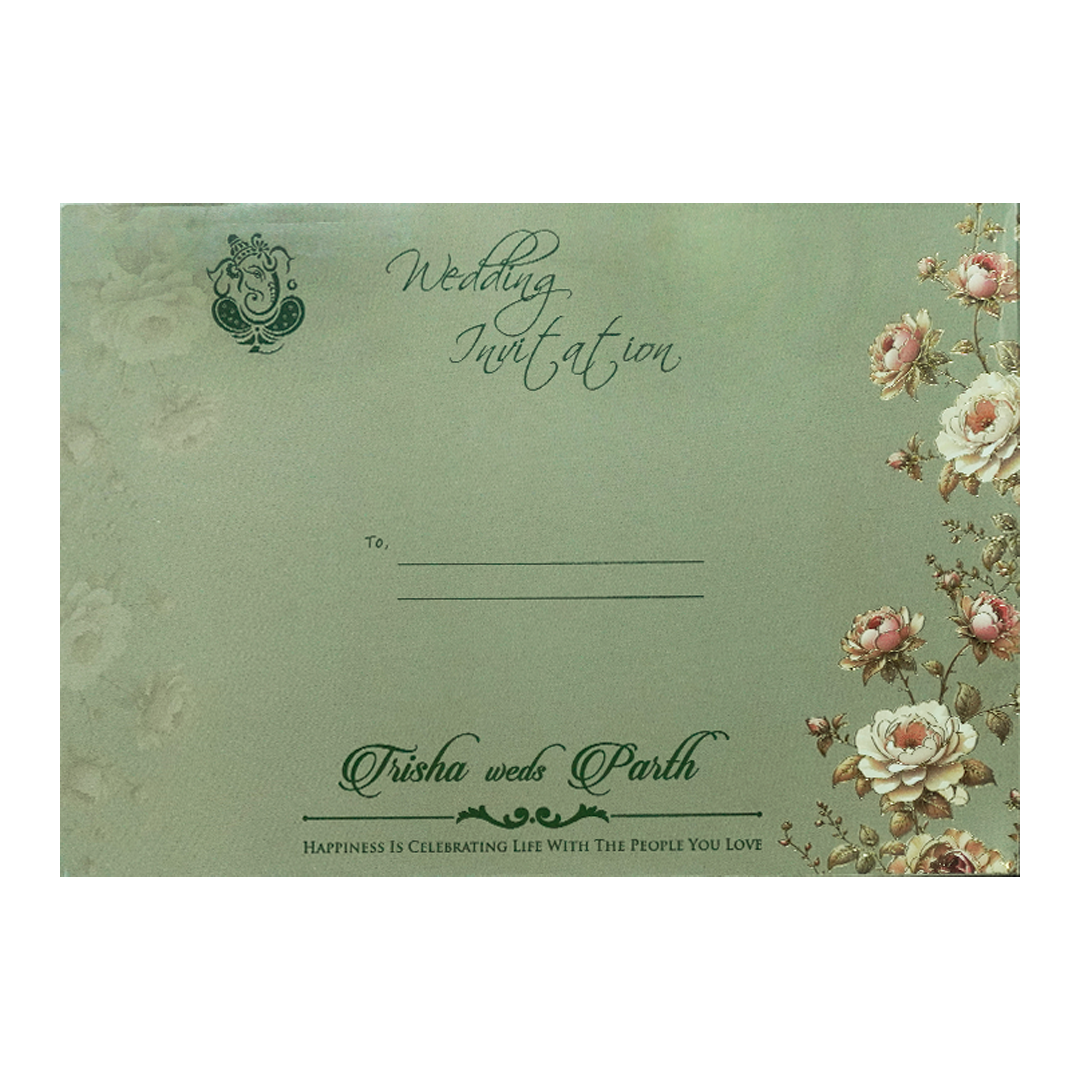 Green Floral Cutwork Wedding Card-KSH72880