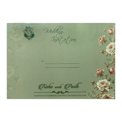 Green Floral Cutwork Wedding Card-KSH72880