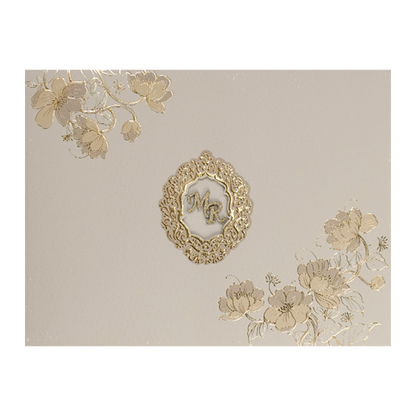 Grey Floral Padded Wedding Card-KSI64510