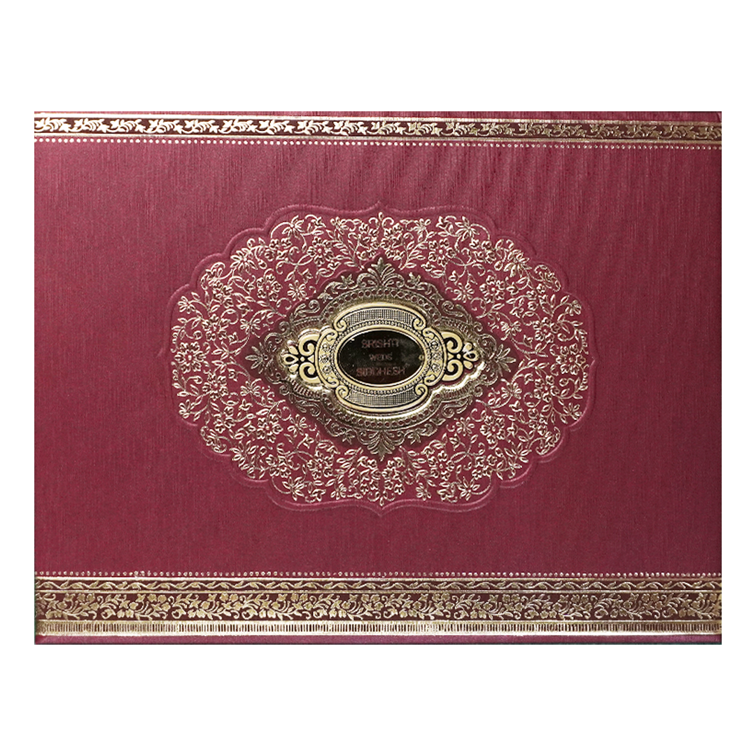 Maroon Baroque Floral Wedding Invitation Card-KSI64370