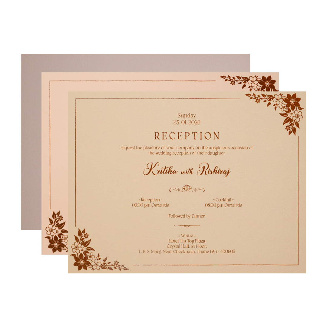 Cream Gold Floral Padded Wedding Card-KSI64540