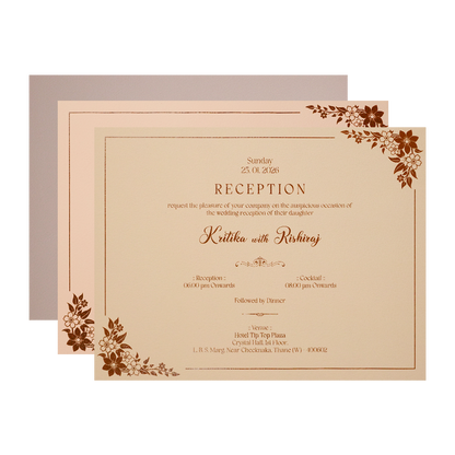 Cream Gold Floral Padded Wedding Card-KSI64540