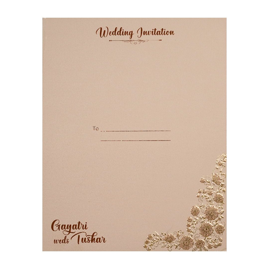 Cream Gold Floral Embossed Wedding Card-KSI64040