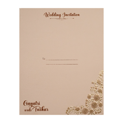 Cream Gold Floral Embossed Wedding Card-KSI64040