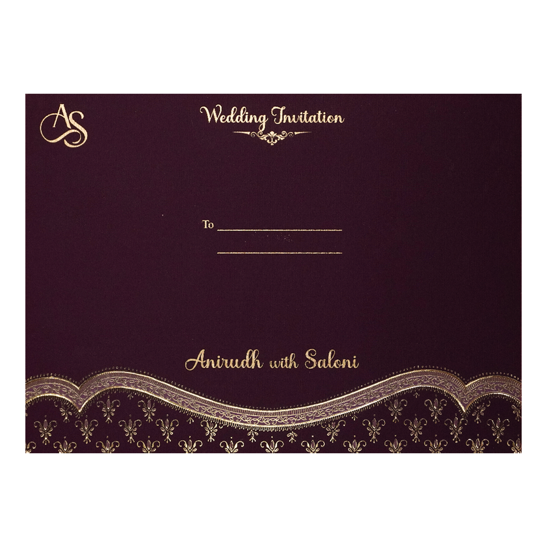 Purple Gold Floral Padded Wedding Card-KSI64360