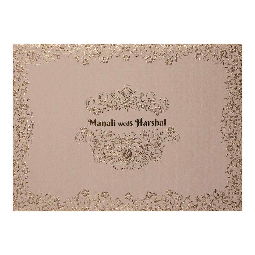 Grey Gold Floral Padded Wedding Card-KSI64310