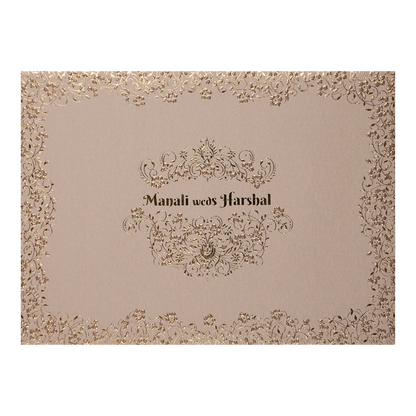 Grey Gold Floral Padded Wedding Card-KSI64310