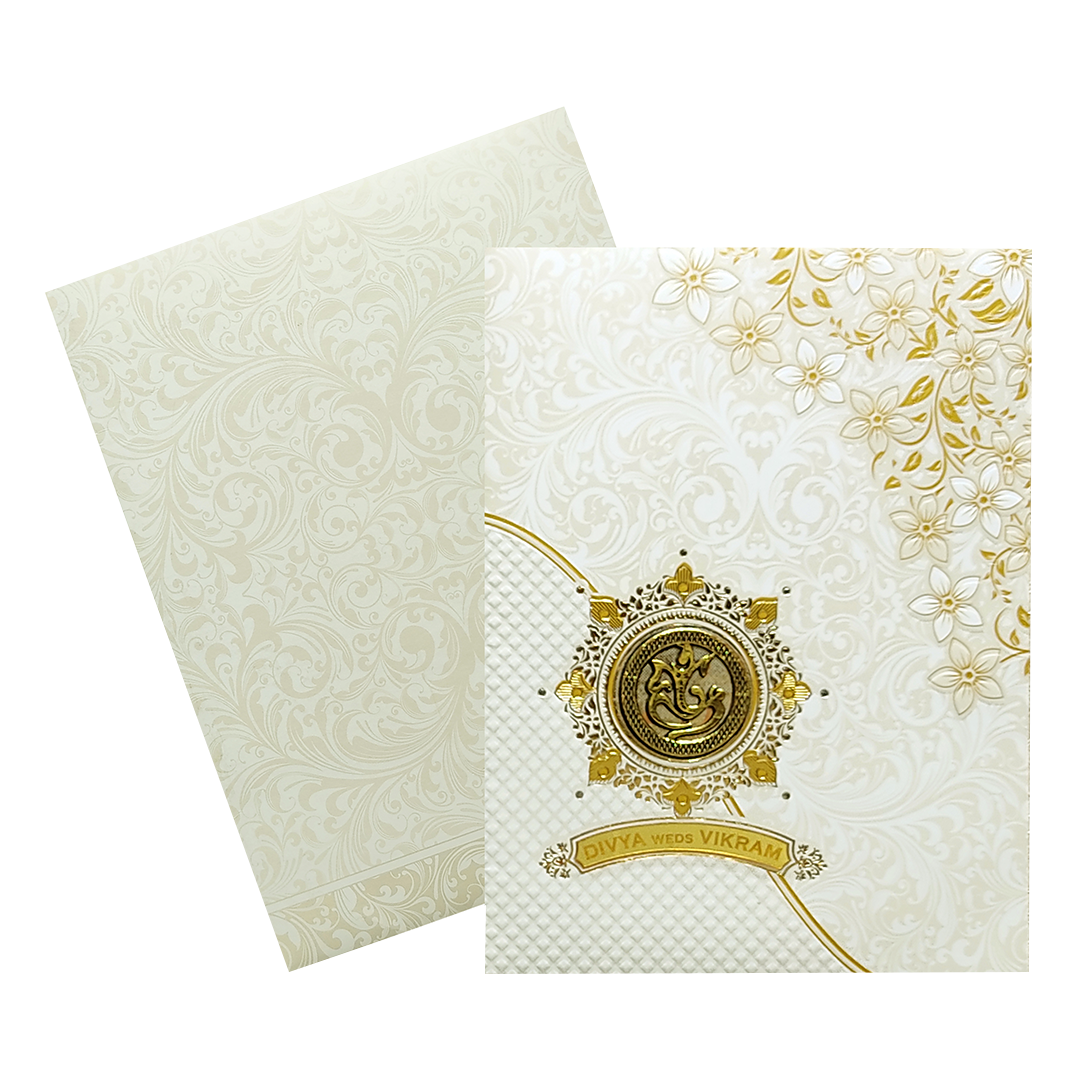 White Floral Design With Nameplate Invitation Card-KNKC4801