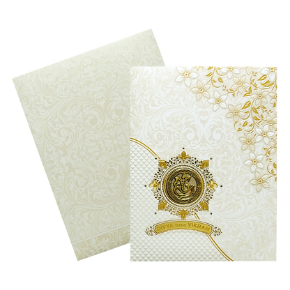 White Floral Design With Nameplate Invitation Card-KNKC4801