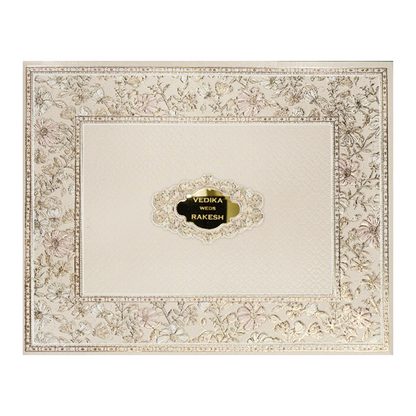 Grey Pastel Floral Border Padded Wedding Card-KSI64160