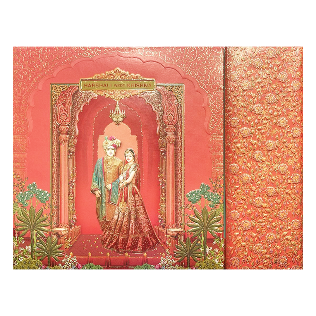 Peach Arch Bride Groom Padded Wedding Card-KSI64140
