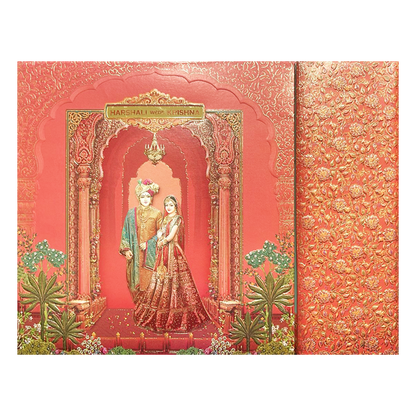 Peach Arch Bride Groom Padded Wedding Card-KSI64140