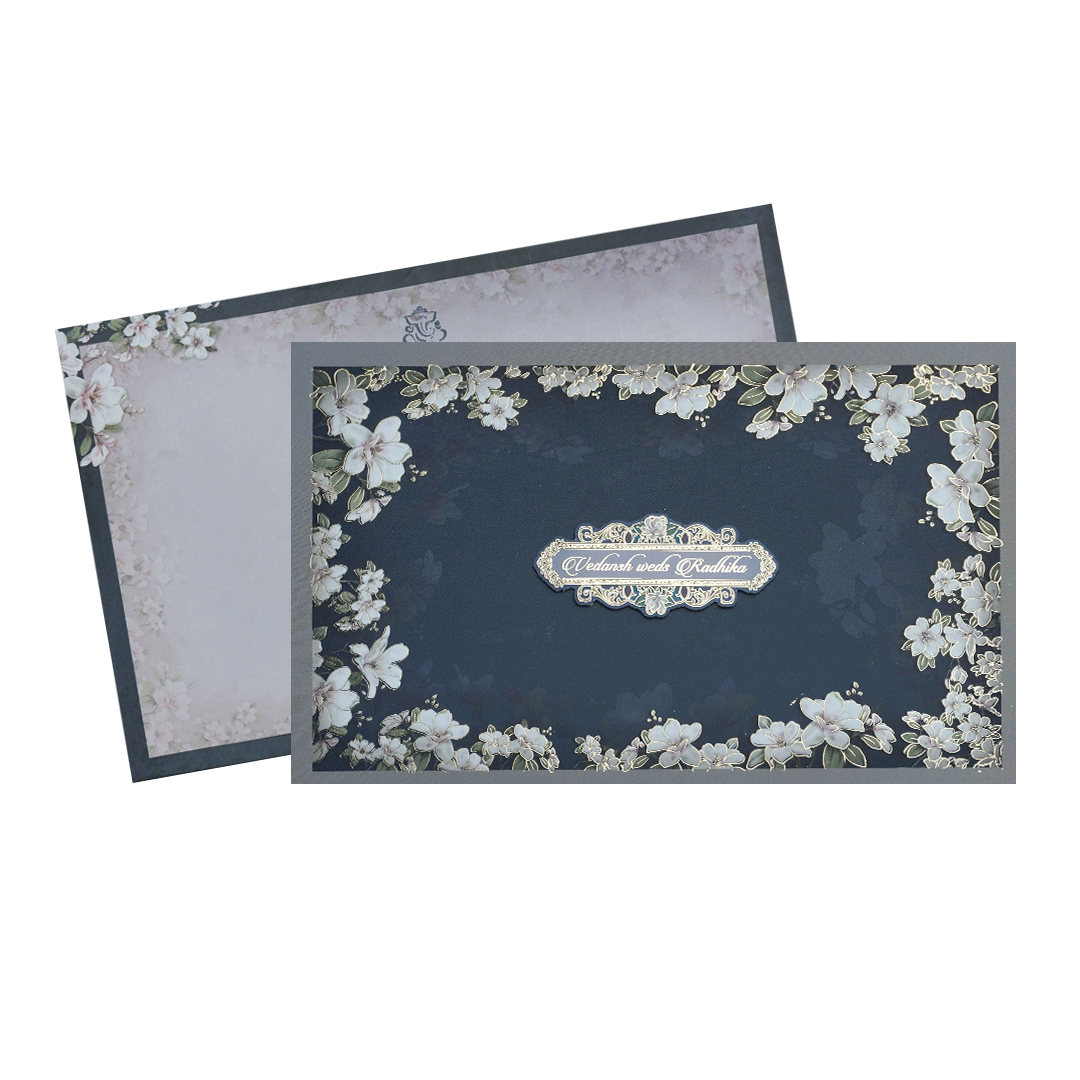 Blue Floral Padded Wedding Card-KSH72160