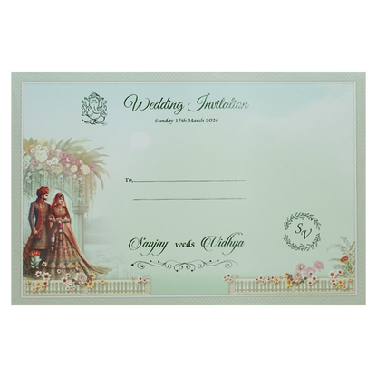 Green Royal Couple Floral Padded Wedding Card-KSH72030