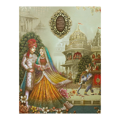 Palace Procession Padded Wedding Card-KSH73160