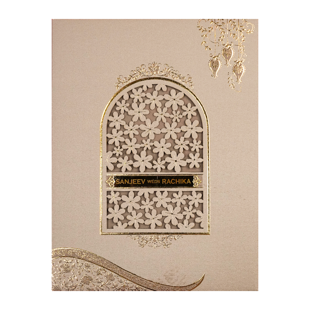 Grey Floral Padded Wedding Card-KSI64410