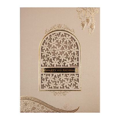 Grey Floral Padded Wedding Card-KSI64410